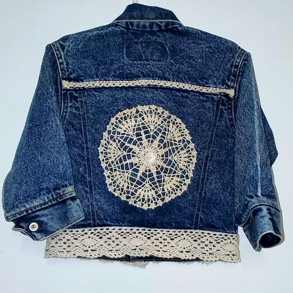 Little Levis Crocheted USA Made Orange Tab Girls 4 Vintage Denim Jacket 80s 90s
